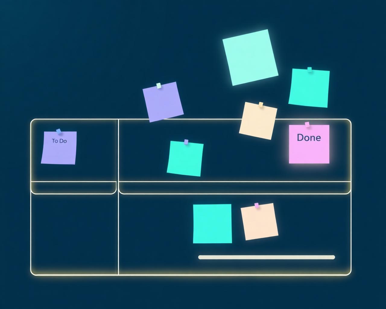 Illustrated Scrum board with sticky notes across To Do, Doing, and Done columns